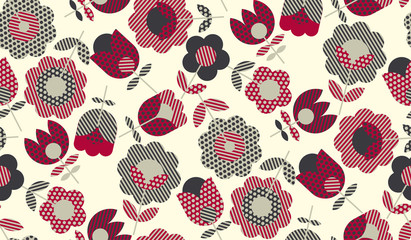 Decorative flower vector illustration in retro colors. red and gray vintage palette seamless pattern.