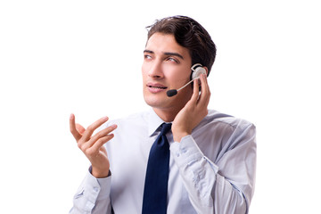 Man with headset isolated on white background