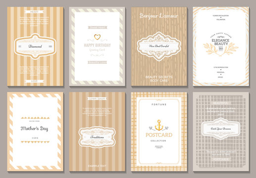 Vintage creative cards template with beautiful flourishes ornament elements. Elegant design for corporate identity, invitation, book covers. Design of background products.