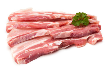 Meat pork slices isolated on the white background.