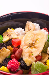 different mixed nuts and raisins