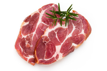 Fresh pig crude meat with rosemary.