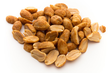 Peeled peanuts on the isolated background.