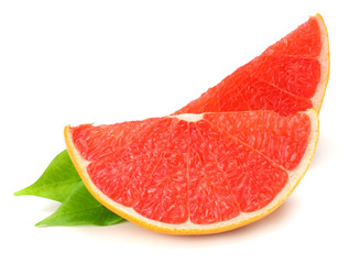 healthy food. grapefruit with green leaf isolated on white background