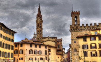 Landmarks on the Piazza di San Firenze in Florence, Italy