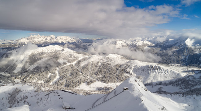 Aerial view of winter landscape, Zauchensee, Salzburg, Austria