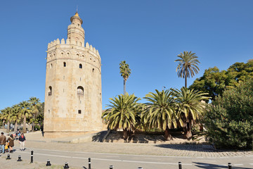 The Gold Tower (La Torre del Oro) Sevilla, Spain  - obrazy, fototapety, plakaty