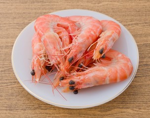 Cooked Prawns or Tiger Shrimps in White Plate