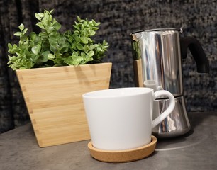 Coffee Cup with Pot on The Table