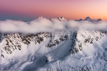 Fototapeta premium Beautiful mountain sunset panorama, winter Tatra mountains, Poland