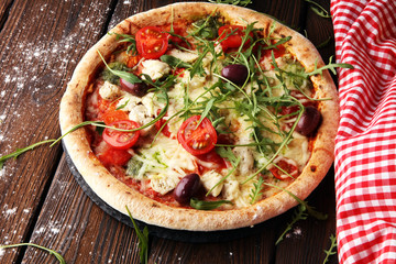 pizza with cheese fresh baked pizza coming out of the oven