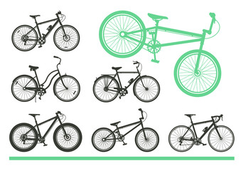 Different Sport bicycles flat design. Retro design. Bicycle vintage style vector isolated