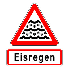 ncsc15 NewCombinationSignCaution ncsc - Achtung - Rutschgefahr / Schleudergefahr / Regen - Unwetterwarnung / dreieckig - Wetterkennzeichnung mit Text: Eisregen - quadrat xxl schwarz rot - g5825