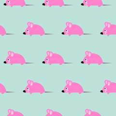 Cute kid mice design seamless vector pattern. Pink on blue bright backgound.