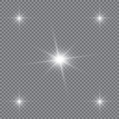 Set of golden glowing lights effects isolated on transparent background. Sun flash with rays and spotlight. Glow light effect. Star burst with sparkles.