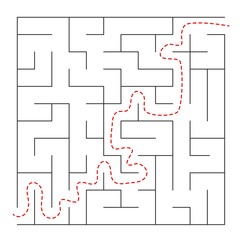 Maze, labyrinth abstract vector game rectangle. Square puzzle with solution, entry and exit. Isolated, black on a white background. Game for children and adults. Simple maze, flat illustration.