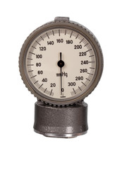 Retro metal manometer isolated on white background