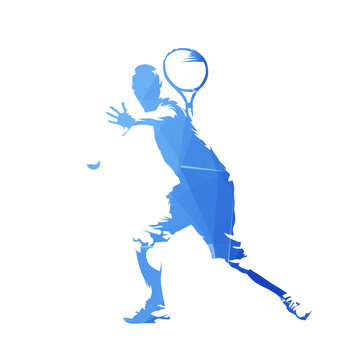 Tennis player, blue geometric vector silhouette