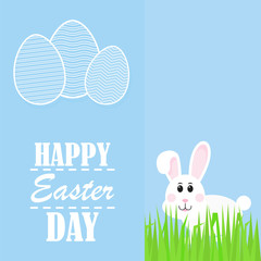 Happy Easter, Easter rabbit, Rabbit looks with grass, vector illustration, greeting card, cartoon design