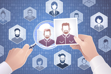 Search For People On The Internet. Vector illustration on the subject of 'Social Networks'.