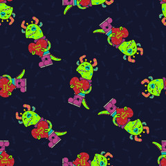Cute doodle tribal seamless pattern with aliens.