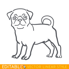 Dog zodiac sign. Pug Chinese calendar 2018. Editable line sketch icon. Stock vector illustration.