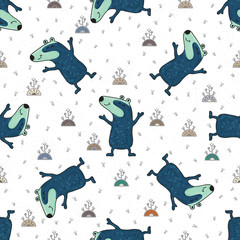 Cute doodle tribal seamless pattern with badgers.