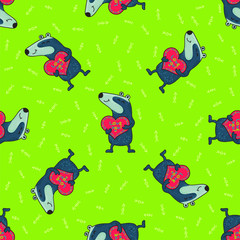 Cute doodle tribal seamless pattern with badgers.