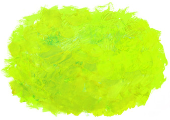 Abstract green painting isolated on white background. Artistic brushstroke texture background. Hand painted gouache brushstroke stain.
