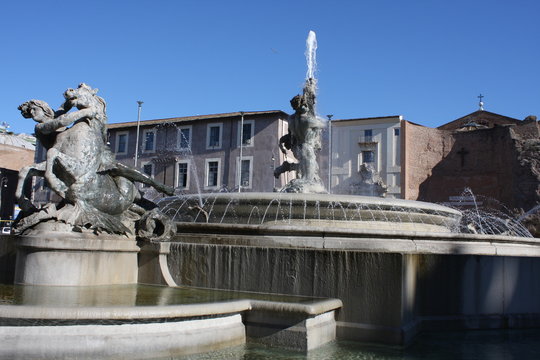 Vintage Fountain in the Piazza of the Republic. Rome, Italy