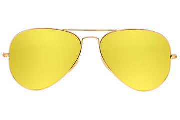 Aviator yellow sunglasses isolated