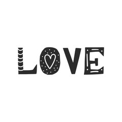 Love - cute hand drawn poster with cut out lettering in scandinavian style.