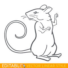 Rat zodiac sign. Mouse Chinese year. Calendar 2020. Editable line sketch icon. Stock vector illustration.