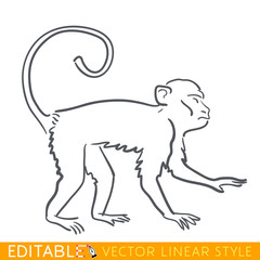 Monkey zodiac sign. Ape Chinese year. Calendar 2028. Editable line sketch icon. Stock vector illustration.