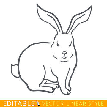 Rabbit zodiac sign. Bunny Chinese year. Calendar 2023. Editable line sketch icon. Stock vector illustration.