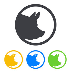 Icono plano cabeza cerdo en circulo en varios colores