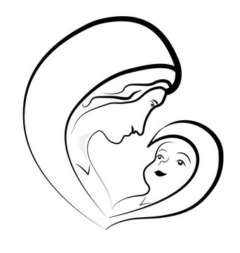 Virgin Mary and baby Jesus, vector drawing