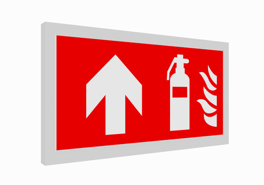 Brandschutzzeichen nach der aktuellen Form der ASR A1.3: Feuerlöscher geradeaus. 3d render