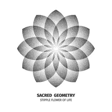 Abstract dot symbol sacred geometry phyllotaxis. Isolated halftone symbol. Opposite spirals vector illustration EPS 10