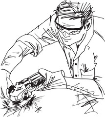 Sketch of man with circular saw