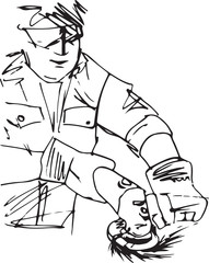 Sketch of man with circular saw