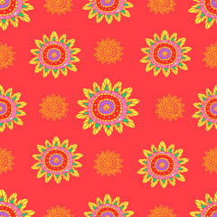 Fototapeta na wymiar Bright ethnic decorative abstract flowers seamless pattern.