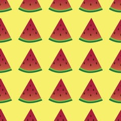 Seamless watermelons pattern. Vector background with watercolor watermelon slices.