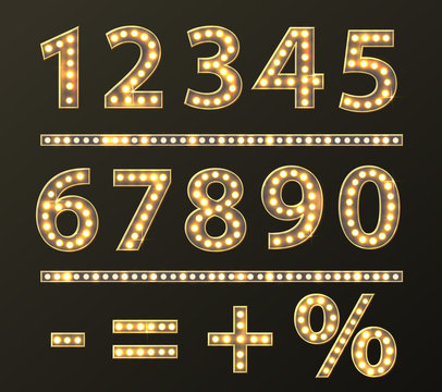 Numbers with Bulb Lamps Gold Light