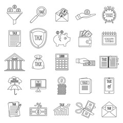 Taxes icons set. Outline illustration of 25 taxes vector icons for web