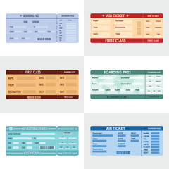 Ticket airline banner horizontal concept set. Flat illustration of 3 ticket airline vector banner horizontal concepts for web