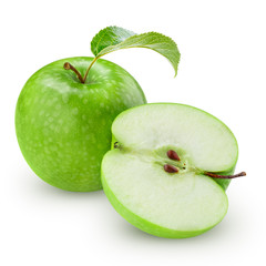 green apple with leaf