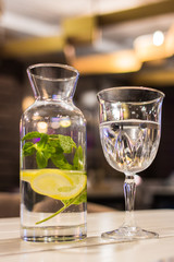 The tonic is water with lemon and mint.