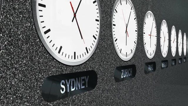 Clocks with Different Time Zones in Time Lapse