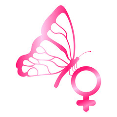 Flying butterfly with female gender symbol